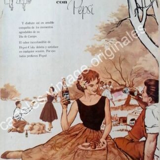 CARTEL ANTIGUO ORIGINAL DE PUBLICIDAD RETRO DE PEPSI 1958 PUBLICIDA ARTISTICA