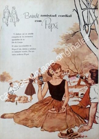CARTEL ANTIGUO ORIGINAL DE PUBLICIDAD RETRO DE PEPSI 1958 PUBLICIDA ARTISTICA