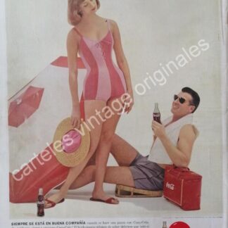 CARTEL ANTIGUO ORIGINAL DE CARTEL COCA COLA REFRESCA MEJOR 1960s