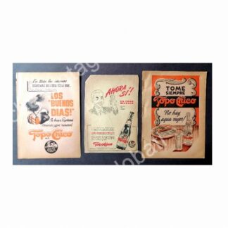 CARTEL ANTIGUO ORIGINAL DE SET DE 3 AFICHES AGUA MINERAL TOPO CHICO 1940s & 50s