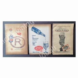 CARTEL ANTIGUO ORIGINAL DE SET DE 3 AFICHES CERVEZA CARTA BLANCA 1960s