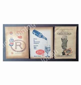 CARTEL ANTIGUO ORIGINAL DE SET DE 3 AFICHES CERVEZA CARTA BLANCA 1960s