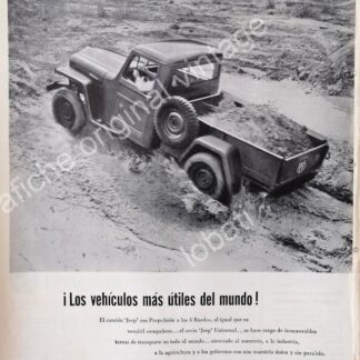 CARTEL ANTIGUO ORIGINAL DE AUTOS CAMIONETA PICKUP WILLYS 1955