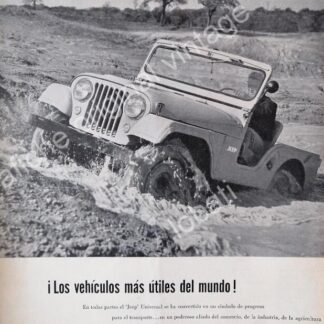 CARTEL ANTIGUO ORIGINAL DE AUTOS JEEP WILLYS UNIVERSAL 1955