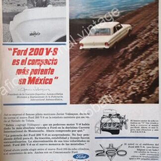 CARTEL ANTIGUO ORIGINAL DE PILOTO JAVIER VELAZQUEZ Y AUTOS FORD 200 V-8 /FEP RARO