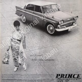 CARTEL ANTIGUO ORIGINAL DE AUTOS PRINCE SKYLINE 1900 DELUXE 1962 / MUY RARO