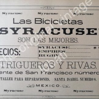 CARTEL ANTIGUO ORIGINAL DE BICICLETAS CYRACUSE Y OTROS 1895 / MUY RARO