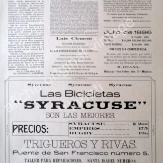 CARTEL ANTIGUO ORIGINAL DE BICICLETAS CYRACUSE Y OTROS 1896 / MUY RARO