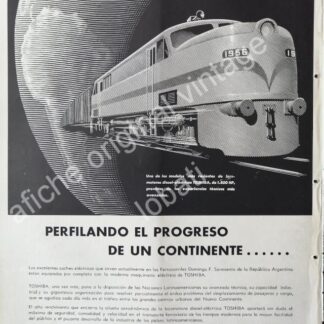 CARTEL ANTIGUO ORIGINAL DE LOCOMOTORAS TOSHIBA 1956 / RARO