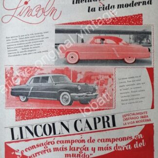 CARTEL ANTIGUO ORIGINAL DE AUTO LINCOLN CAPRI 1953 AUTOMOVILES S.A MONTERREY