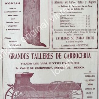 CARTEL ANTIGUO ORIGINAL DE CARRETA DE TIRO ELCORO 1912 Y OTROS