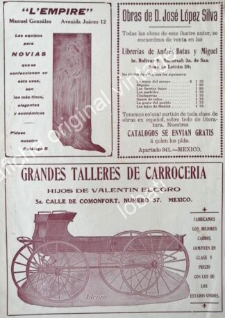 CARTEL ANTIGUO ORIGINAL DE CARRETA DE TIRO ELCORO 1912 Y OTROS