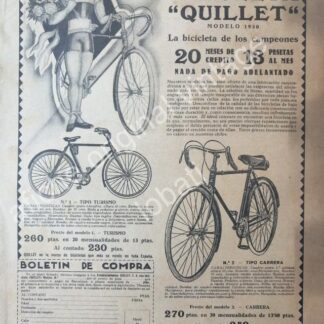 CARTEL ANTIGUO ORIGINAL DE BICICLETAS QUILLET 1930