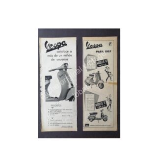 CARTEL ANTIGUO ORIGINAL DE 2 AFICHES DE MOTOCICLETAS VESPA 1957