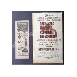 CARTEL ANTIGUO ORIGINAL DE SET DE 2 AFICHES MOTOCICLETAS ISLO 1960s