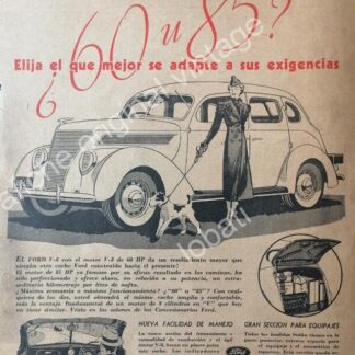 CARTEL ANTIGUO ORIGINAL DE PUBLICIDAD DE AUTOS FORD V8 1937
