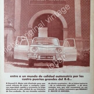 CARTEL ANTIGUO ORIGINAL DE AUTOS RENAULT 8 MAJOR HACIENDA DE SOAPAYUCA 1966. DINA