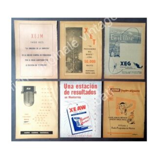 CARTEL ANTIGUO ORIGINAL DE SET DE 6. RADIO DIFUSORAS DE MONTERREY .1940s-60s
