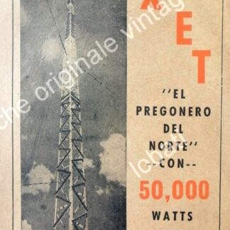 CARTEL ANTIGUO ORIGINAL DE RADIO DIFUSORA XET RADIO MONTERREY 1960s /40