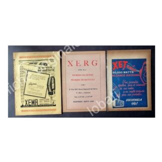 CARTEL ANTIGUO ORIGINAL DE SET DE 3. RADIO DIFUSORAS DE MONTERREY .1940s-60s