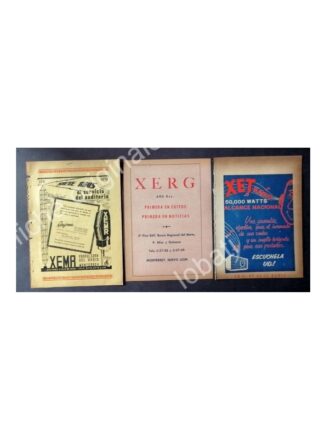 CARTEL ANTIGUO ORIGINAL DE SET DE 3. RADIO DIFUSORAS DE MONTERREY .1940s-60s