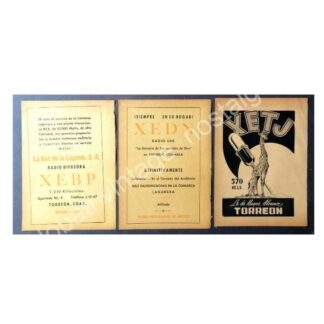 CARTEL ANTIGUO ORIGINAL DE 3 AFICHES RADIO DIFUSORAS DE TORREON 1950s-60s