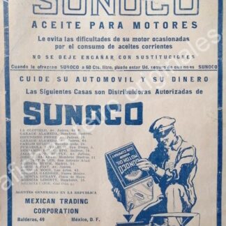 CARTEL ANTIGUO ORIGINAL DE ACEITE LUBRICANTE SUNOCO 1922 MEXICAN TRADING CORPORATION