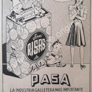 CARTEL ANTIGUO ORIGINAL DE GALLETAS SONRISAS DE GALLETAS PASA 1941 MONTERREY