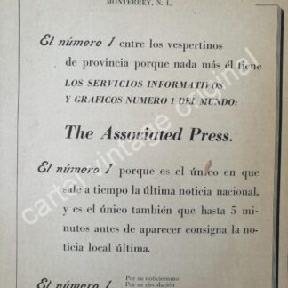 CARTEL ANTIGUO ORIGINAL DE PERIODICO EL TIEMPO 1942 DE MONTERREY