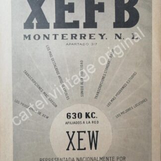 CARTEL ANTIGUO ORIGINAL DE ESTACION DE RADIO XEFB MONTERREY 1941