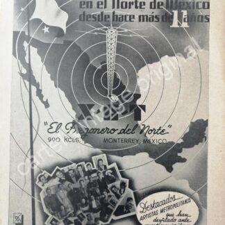 CARTEL ANTIGUO ORIGINAL DE ESTACION DE RADIO XET Y ARTISTAS DE 1943 MONTERREY / MUY RARO