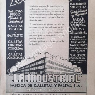 CARTEL ANTIGUO ORIGINAL DE FABRICA DE GALLETAS LA INDUSTRIAL 1942 MONTERREY