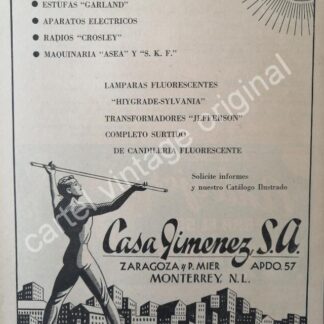 CARTEL ANTIGUO ORIGINAL DE CASA JIMENEZ S.A 1941 MONTERREY