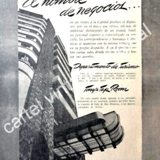 CARTEL ANTIGUO ORIGINAL DE HOTEL REFORMA D.F 1942