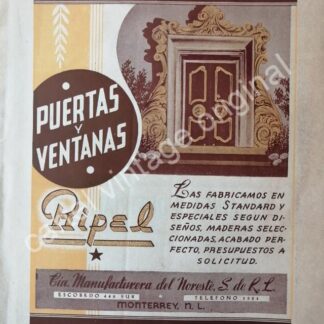 CARTEL ANTIGUO ORIGINAL DE MANUFACTURERA DEL NORTE 1942 MONTERREY. RIPEL