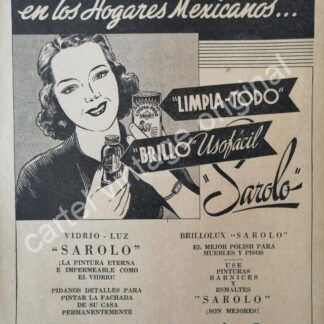 CARTEL ANTIGUO ORIGINAL DE PRODUCTOS SAROLO S.A. MONTERREY / RARO