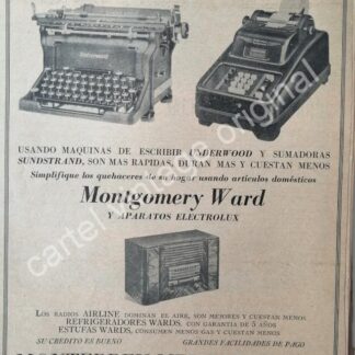 CARTEL ANTIGUO ORIGINAL DE MAQUINAS DE ESCRIBIR Y SUMADORAS. MONTERREY MERCANTIL S.A 1942