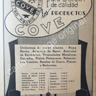 CARTEL ANTIGUO ORIGINAL DE COVE. COOPERTIVA DE OBREROS DE VESTUARIO y EQUIPO 1942 / RARO
