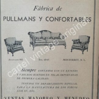 CARTEL ANTIGUO ORIGINAL DE TAPICERIA CANTU 1942 MONTERREY