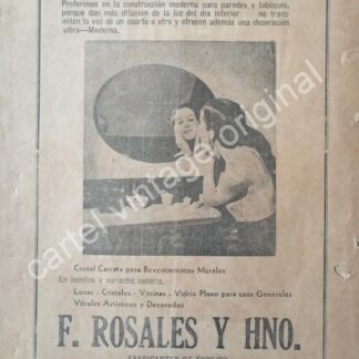 CARTEL ANTIGUO ORIGINAL DE FABRICA DE ESPEJOS DE FRANCISCO ROSALES Y HNO. 1941 MONTERREY