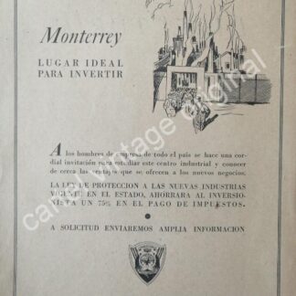 CARTEL ANTIGUO ORIGINAL DE CAMARA NACIONAL DEL COMERCIO DE MONTERREY 1942