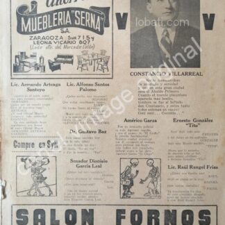CARTEL ANTIGUO ORIGINAL DE CONSTANCIO VILLARREAL Y OTRAS NOTAS 1942