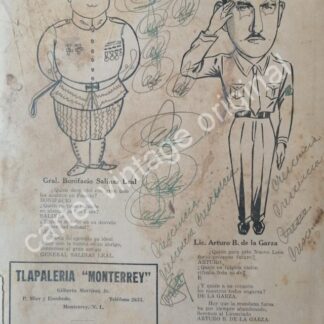 CARTEL ANTIGUO ORIGINAL DE CARICATURAS DE ARTURO B. DE LA GARZA Y BONIFACIO SALINAS 1942