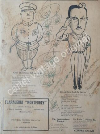 CARTEL ANTIGUO ORIGINAL DE CARICATURAS DE ARTURO B. DE LA GARZA Y BONIFACIO SALINAS 1942