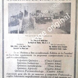 CARTEL ANTIGUO ORIGINAL DE PUBLICIDAD ANTIGUA FACULTAD DE QUIMICA UANL 1945 /MUY RARO