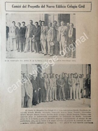CARTEL ANTIGUO ORIGINAL DE NOTA . COMITE DEL NUEVO EDIFICIO COLEGIO CIVIL 1944
