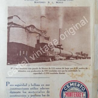 CARTEL ANTIGUO ORIGINAL DE CEMENTO MONTERREY , CEMEX 1960