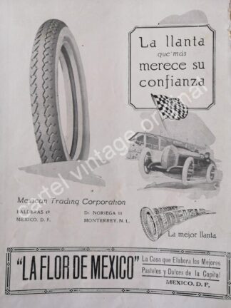 CARTEL ANTIGUO ORIGINAL DE LLANTAS OLDFIELD 1922 MEXICAN TRADING CORPORATION