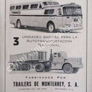 CARTEL ANTIGUO ORIGINAL DE TRAILERS RAMIREZ, TRAILERS DE MONTERREY S.A 1959