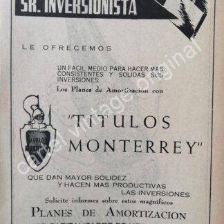 CARTEL ANTIGUO ORIGINAL DE BANCO CAPITALIZADOR DE MONTERREY 1942